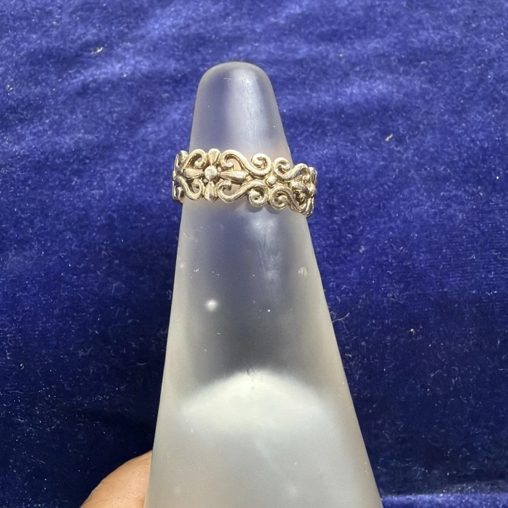 Vintage Sterling Silver Scroll Filigree Band Sz 7.5 Open Work Wide